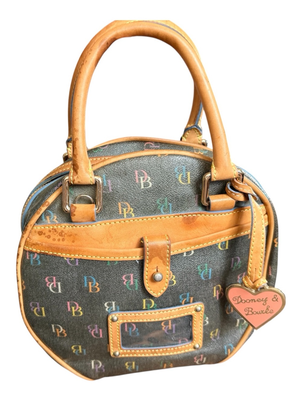 Vintage Dooney & Bourke Multicolor Monogram "IT" Circle Satchel Bag